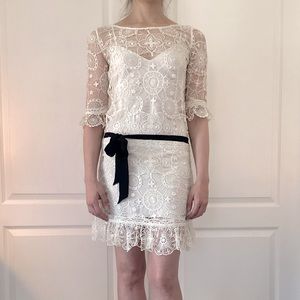 Polo Ralph Lauren White Lace Dress with Black Tie